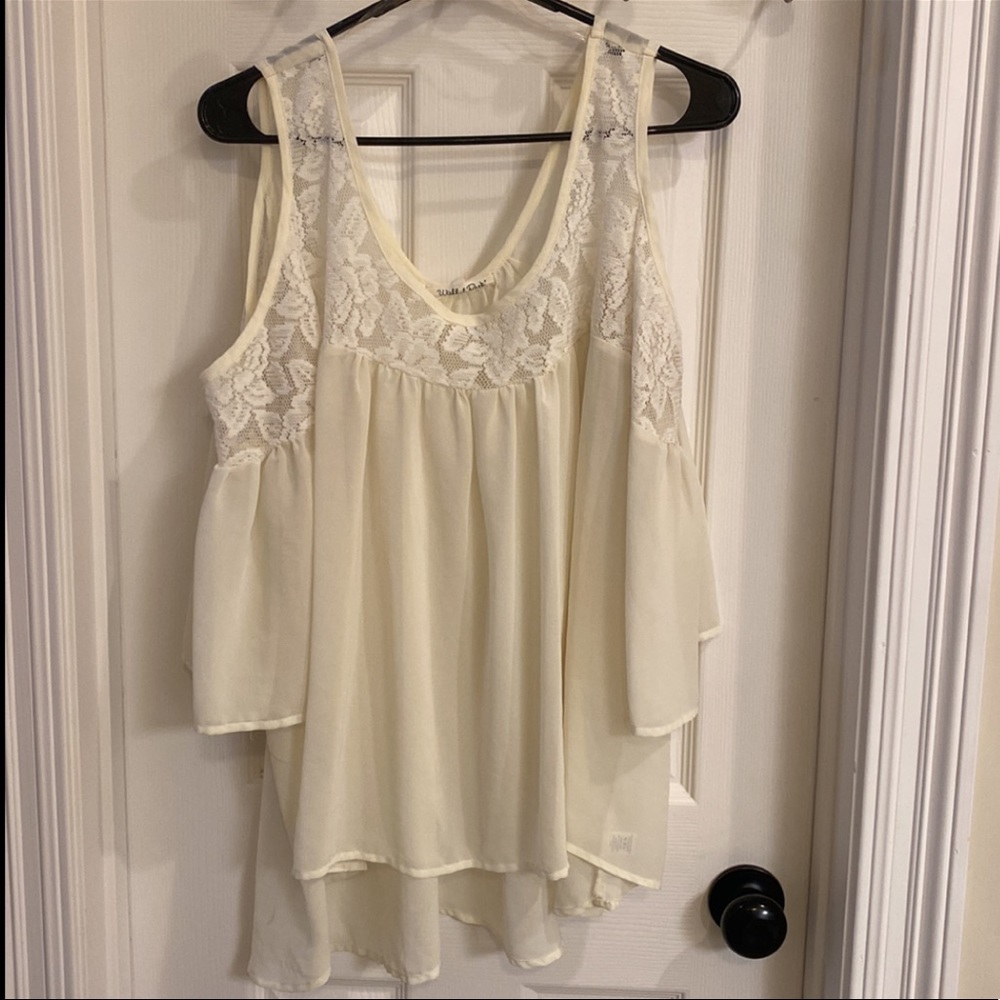 Cream white, cold shoulder.